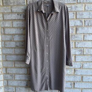 Uniqlo Long Sleeve Button Up Collared Geo Shirt Dress (No Belt) Women's Size M
